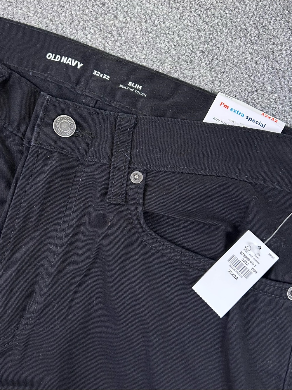 NEW Old Navy Slim Jeans Mens 32x32 Black Jack Stretch Denim Built In Tough Chino